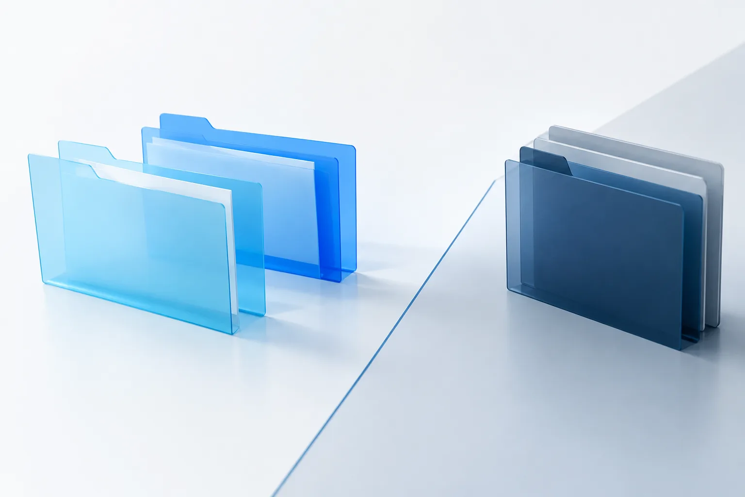 Layered folders arranged to suggest different levels of information access