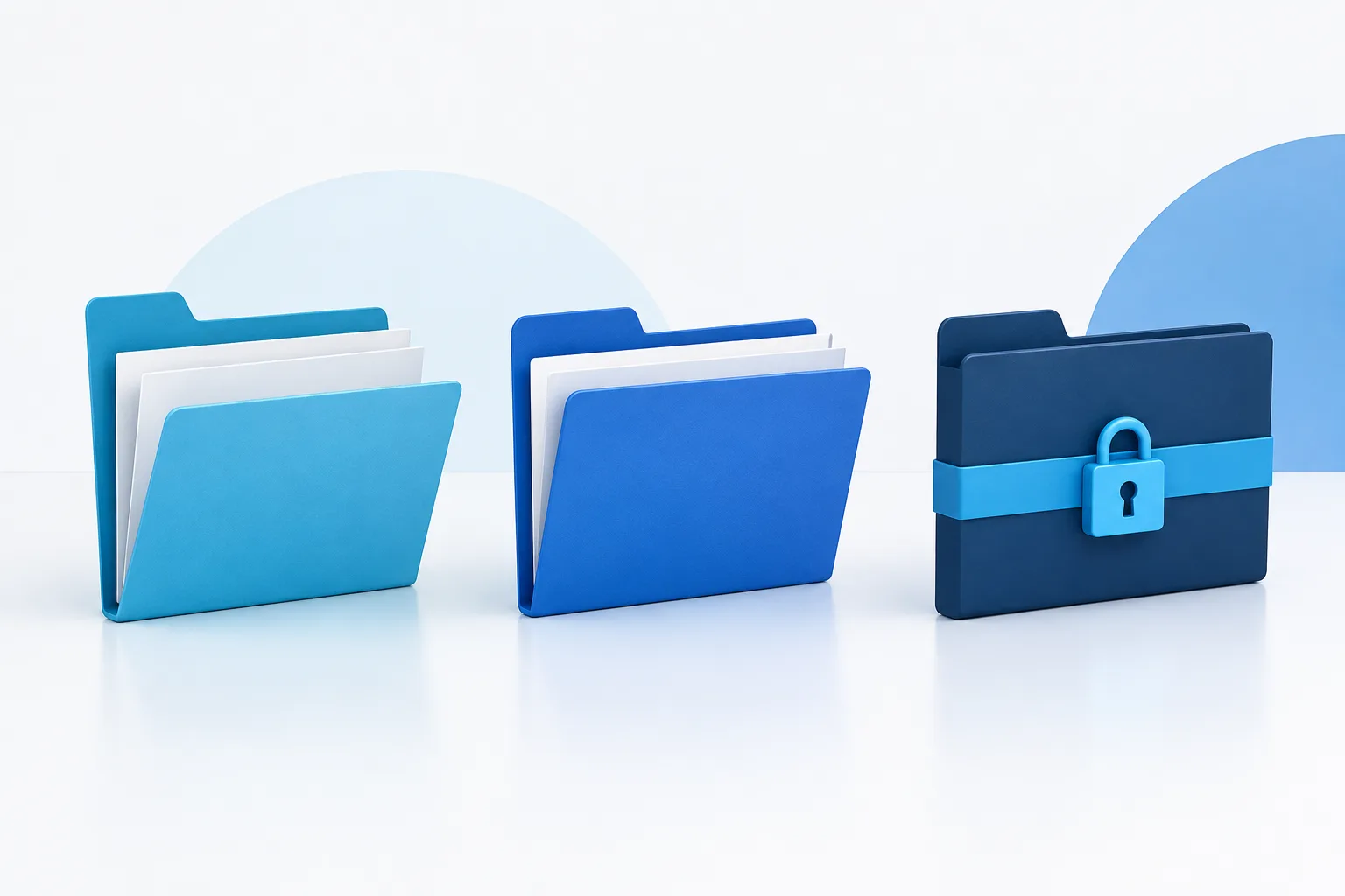 Three folders arranged from general materials to protected documents.